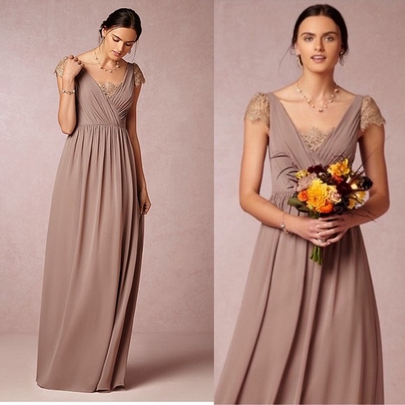 BHLDN Jenny Yoo lace mocha mousse bridesmaid maxi dress size 2 wedding guest - Picture 1 of 9